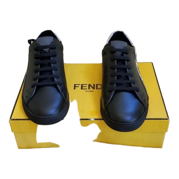 Fendi O'Lock Overlay FF-Logo Link Low Top Sneakers Mens Nero/Black Size US 9 NIB - Picture 2 of 13